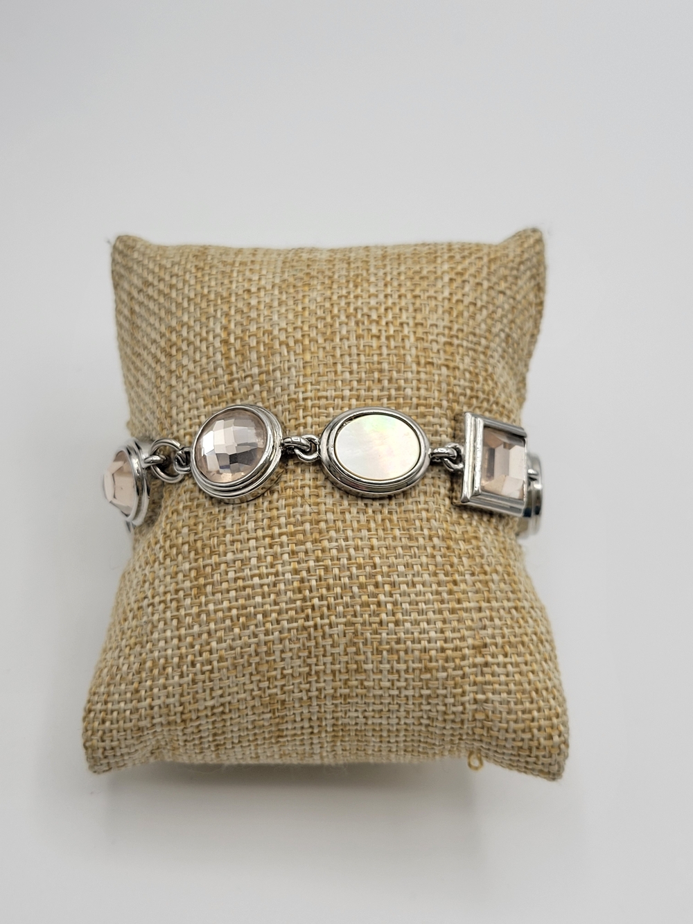 Silver-Tone Mother of Pearl and light pink Cookie Lee Bracelet